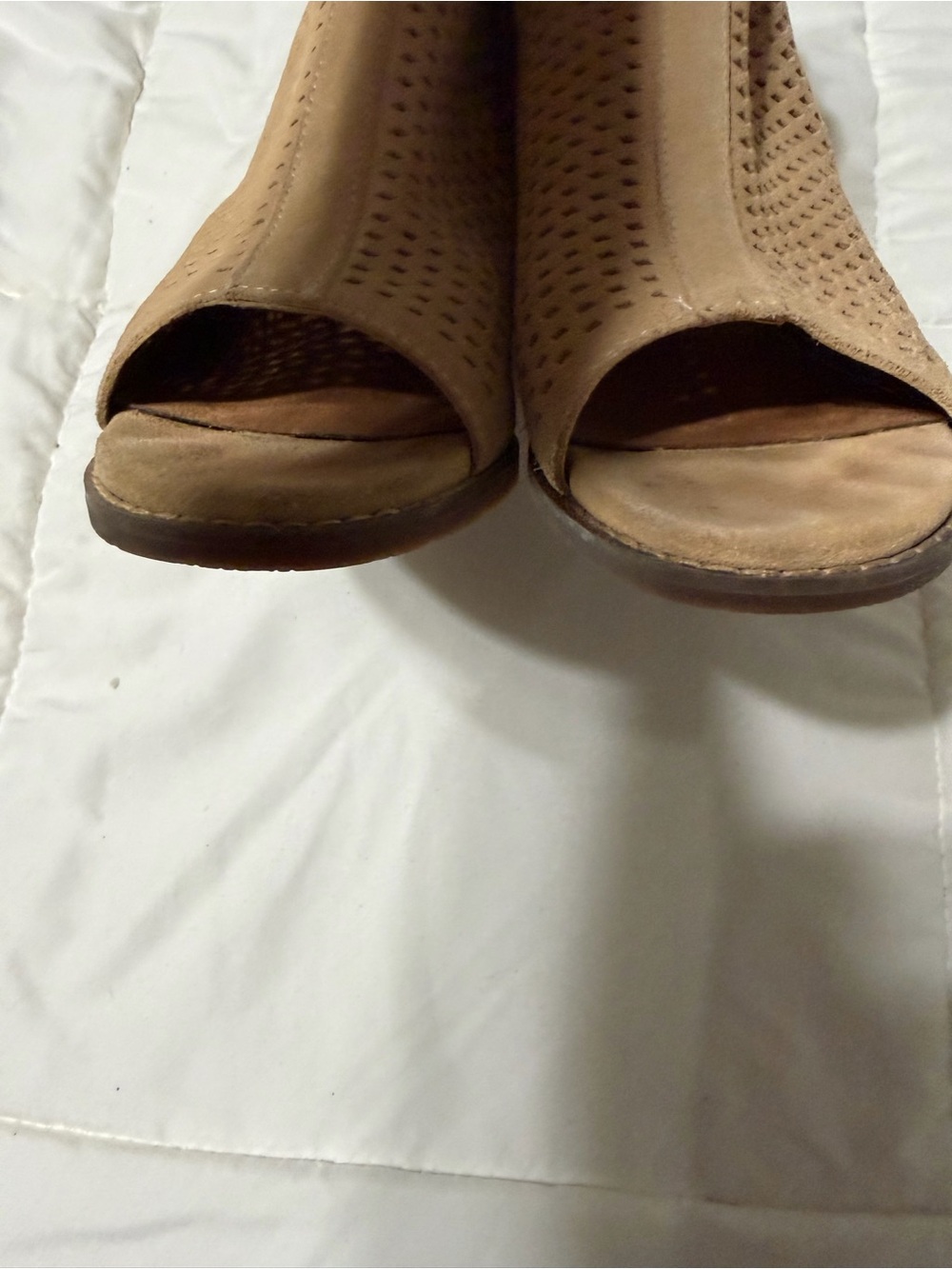 Vionic Tan Suede Perforated Peep-Toe Booties with Side Buckle - Picture 3 of 8